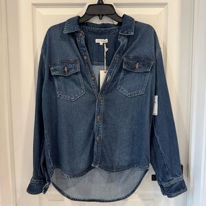 Good American Weightless Easy Denim Shirt Oversized Button Down Long Sleeve